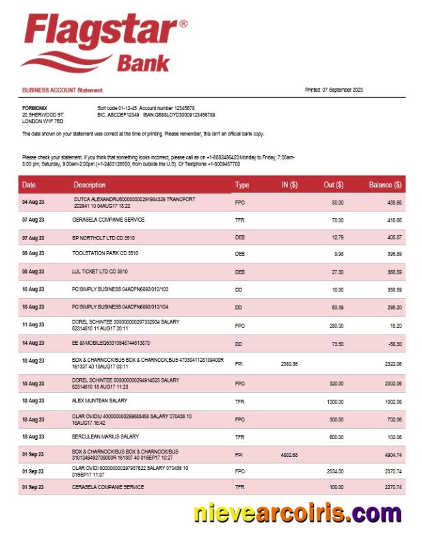 Flagstar Bank organization account statement
